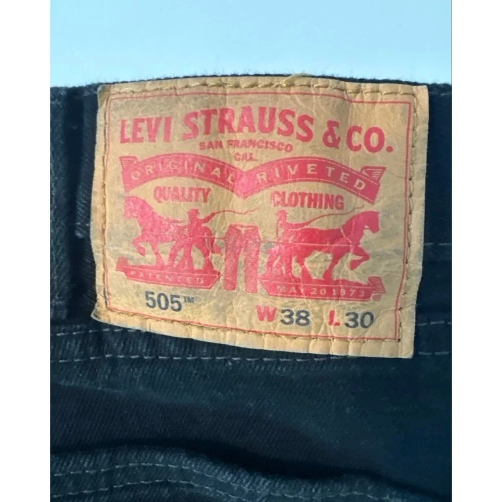 Levis 505‎ Regular Fit Black Denim Jeans Mens W38 L30 Straight Leg